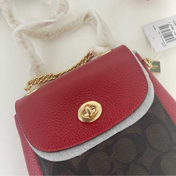 Coach Convertible Mini Backpack In Signature Canvas -Brown, Red & Gold - Reemoly - Picture 7 of 16